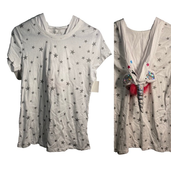 Wound Up Tops - wound up‎ womens hooded short sleeve unicorn shirt size medium 7 9